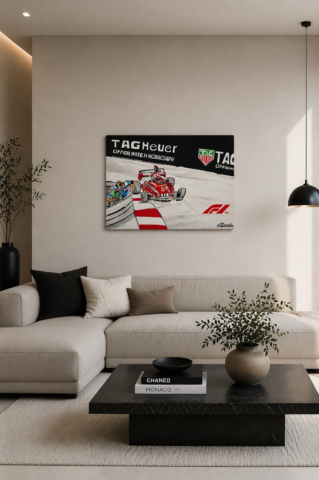 salon moderne  tableau  formule 1  ferrari GP Monaco 