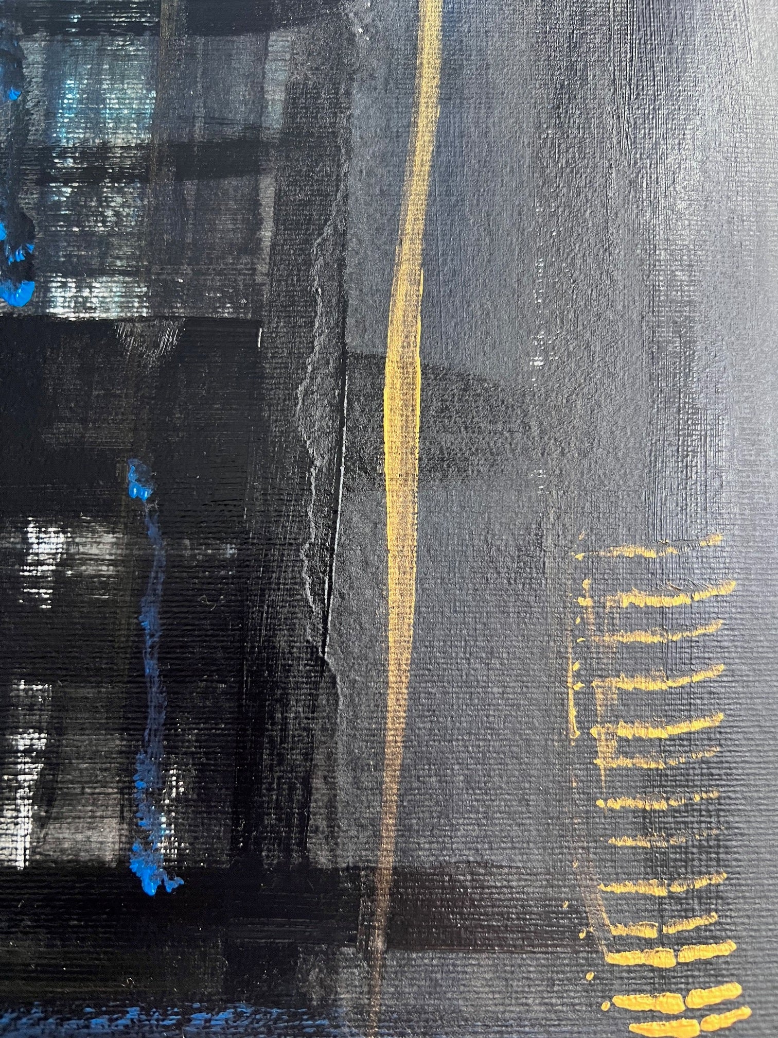 tableau abstrait  moderne  sur papier  noir et bleu  le damier  