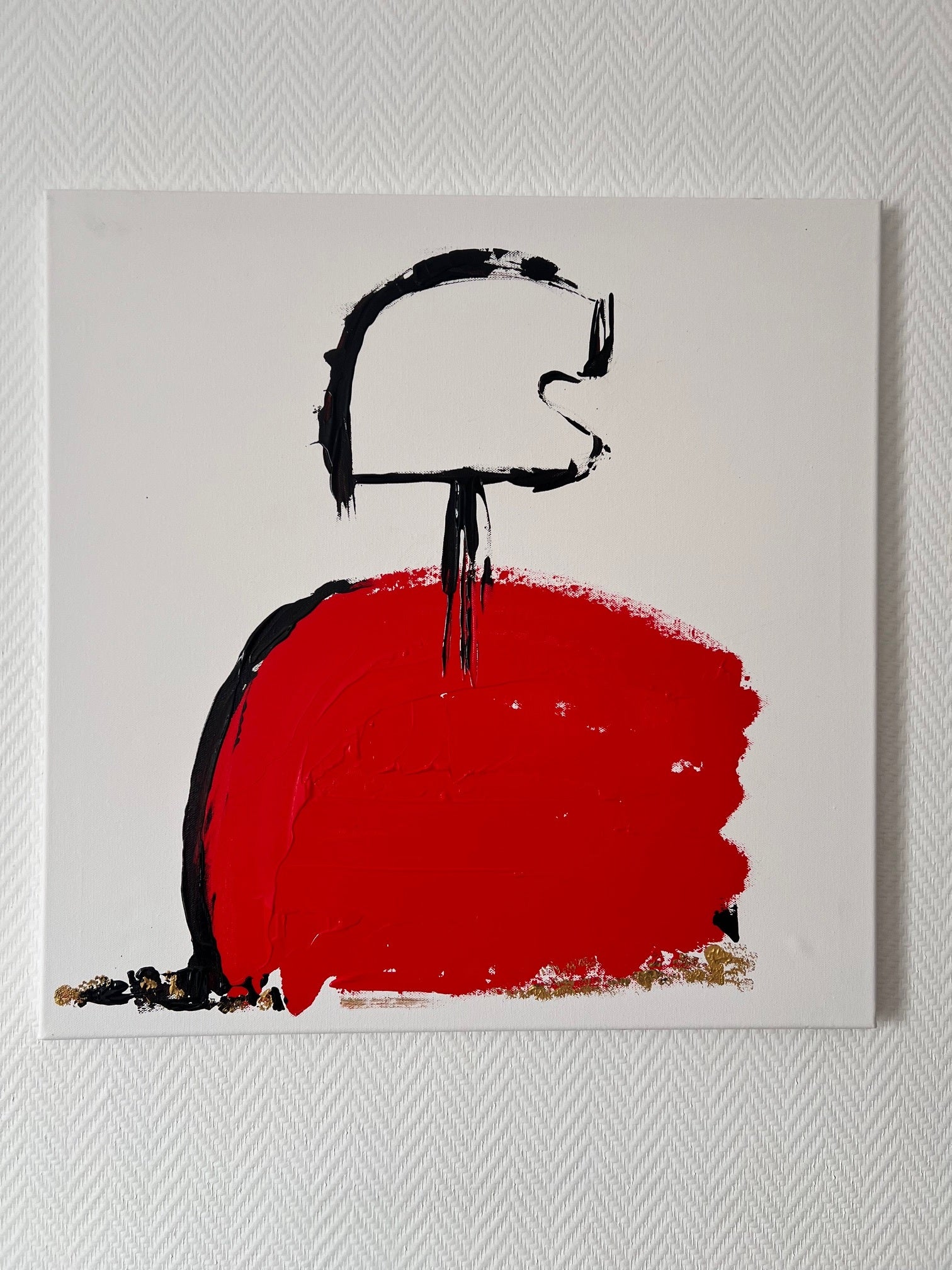 tableau abstrait moderne 60x60 noir rouge or en relief esprit coureur Formule 1