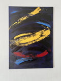 Tableau abstrait noir, rouge et or peint à la main, composition contemporaine idéale pour une décoration murale de salon moderne.