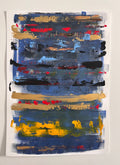tableau abstrait moderne sur papier 400g 70x50 bleu rouge or facile à encadrer