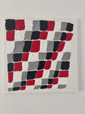 tableau abstrait moderne en relief noir rouge gris sur toile format carré damier  jeux de dame
