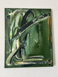 Tableau abstrait vert, noir et blanc peint à la main avec relief, idéal pour une décoration murale contemporaine.