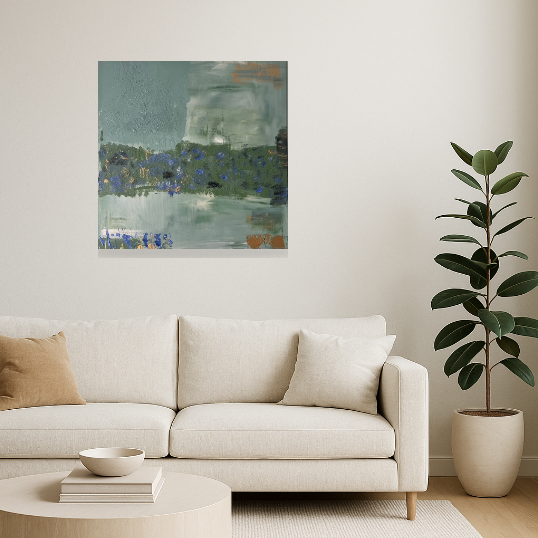 tableau-abstrait-vert-sauge-violet-blanc tableau moderne  fait main reposant zen 