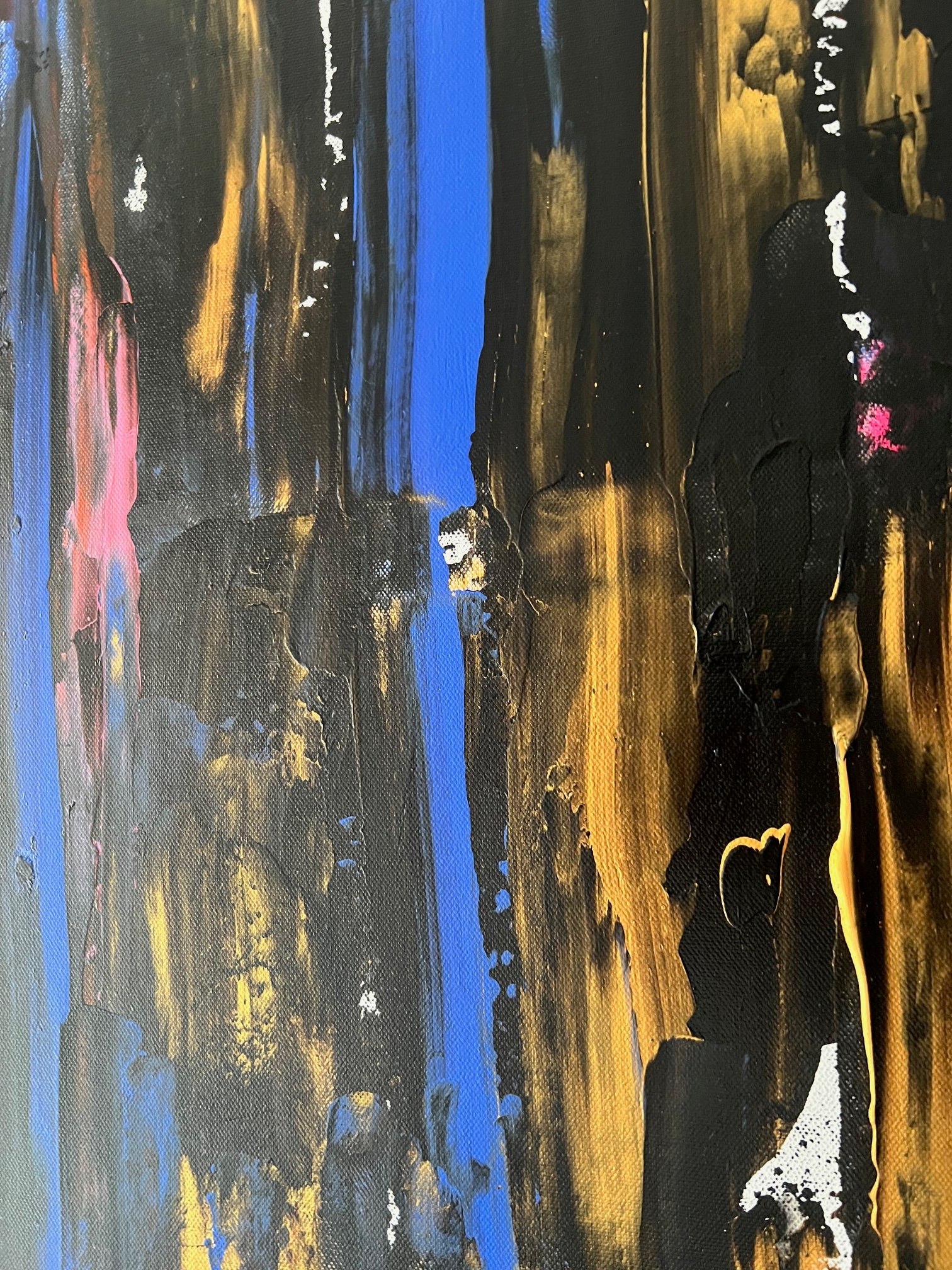 Tableau de décoration contemporaine aux couleurs intenses, peinture abstraite texturée et moderne, idéale pour mur design.