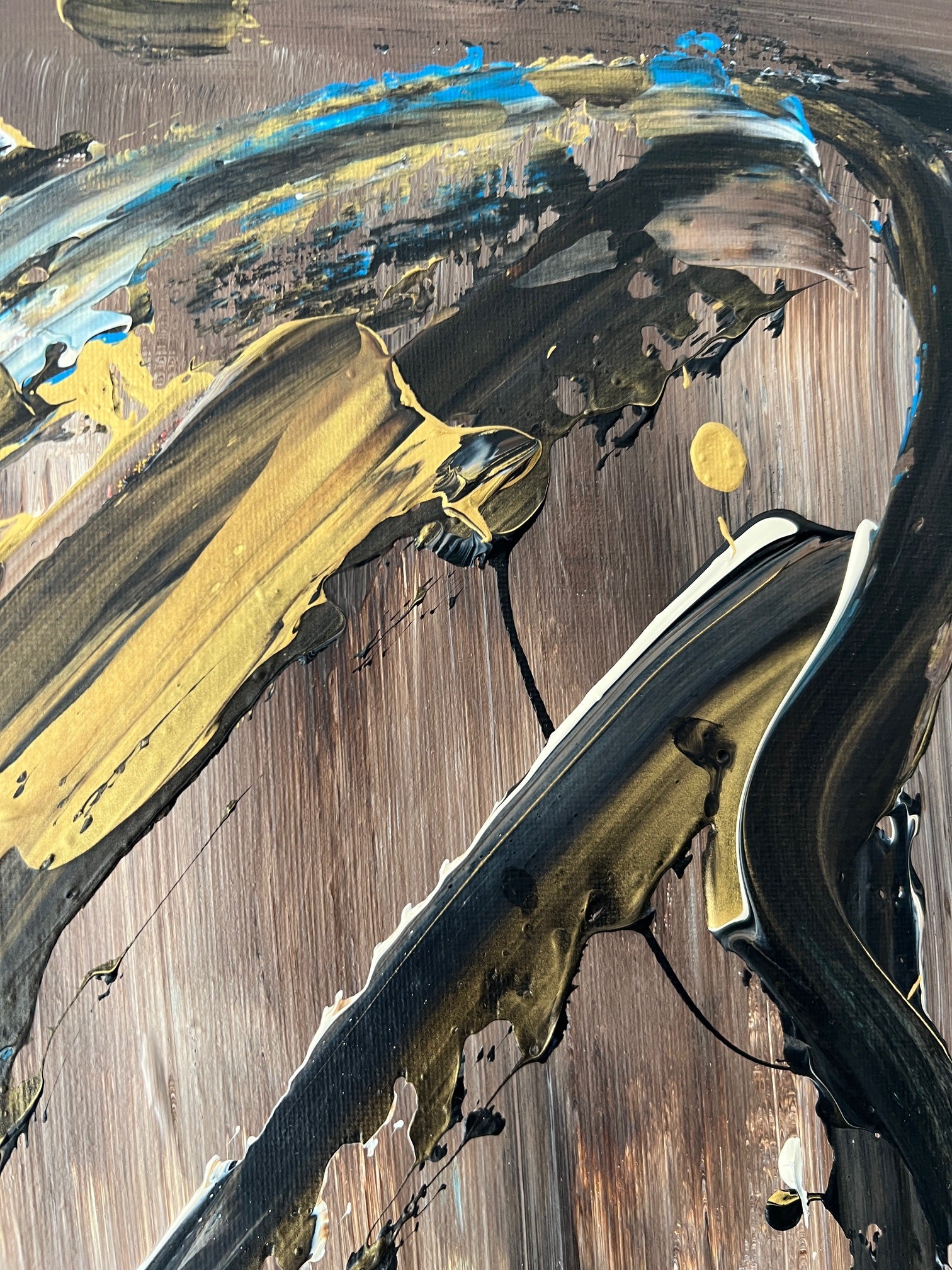 Tableau déco murale marron et noir, peinture abstraite moderne avec texture douce et équilibrée.