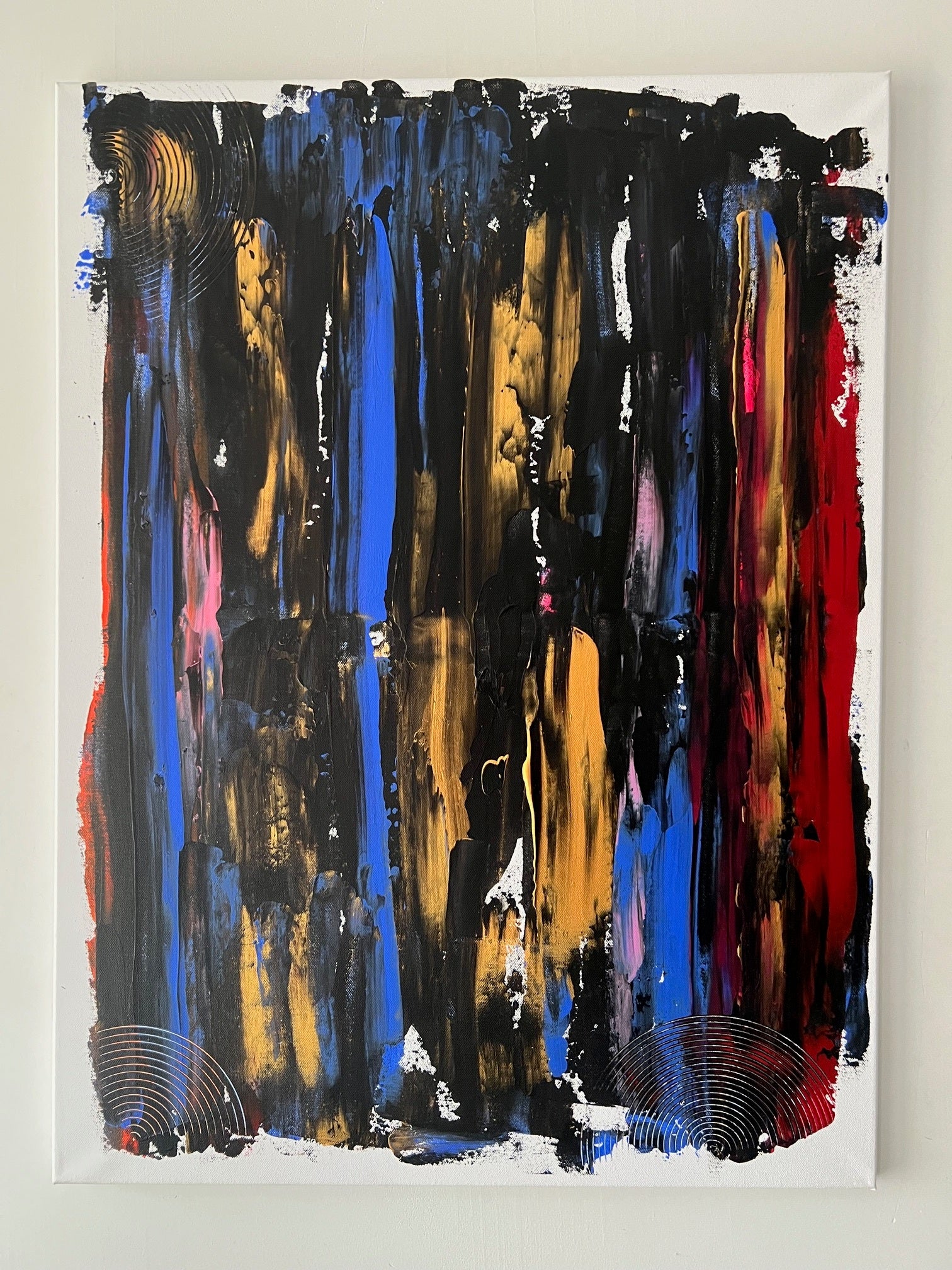 Tableau moderne en lissage de couleurs chaudes, peinture abstraite originale et texturée, parfaite pour une déco murale contemporaine.