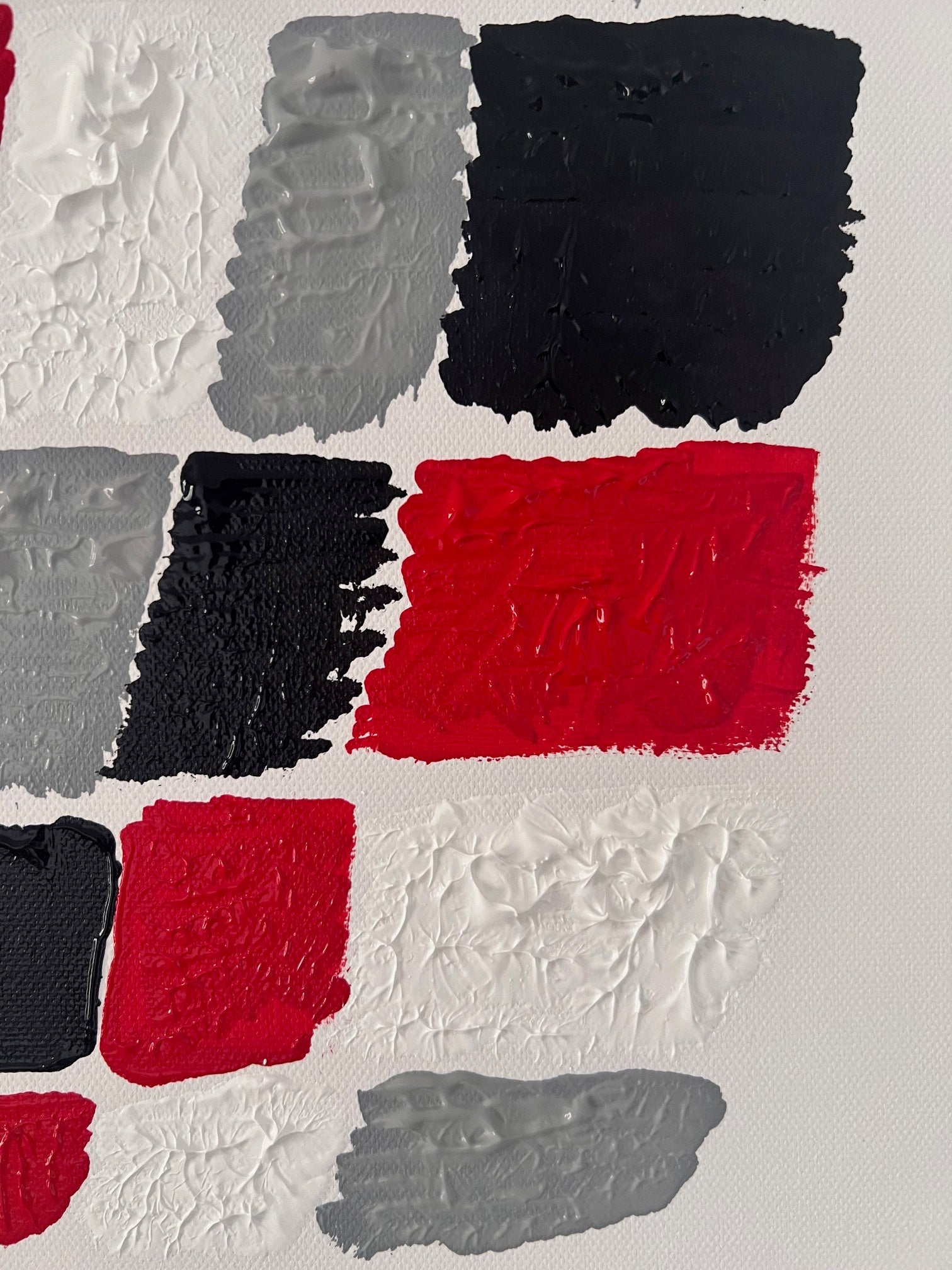 tableau abstrait  damier sur toile  couleur rouge vif et noir en relief Biacha 