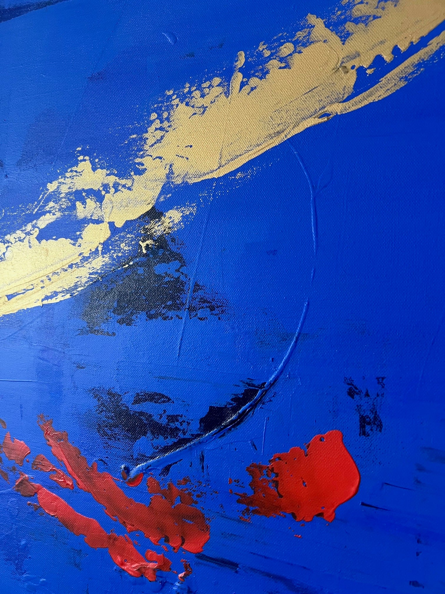 Tableau abstrait fait main  bleu et or 80x60 cm – Art contemporain unique