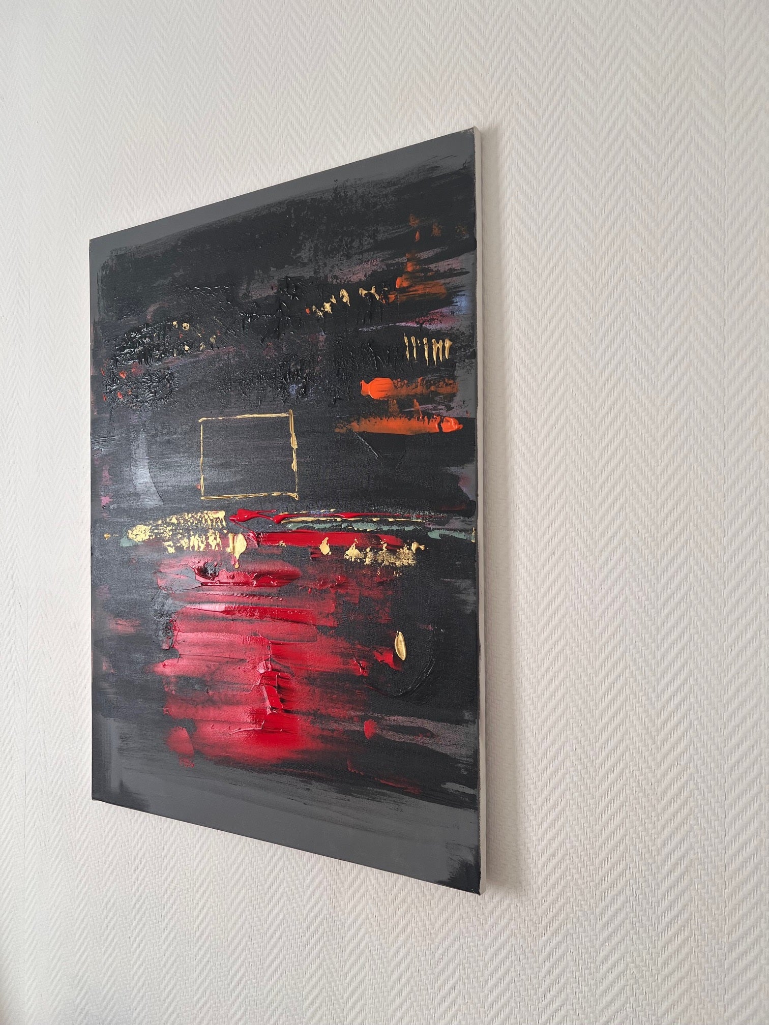 tableau  abstrait en relie  or et noir  80x60 Biacha artiste 