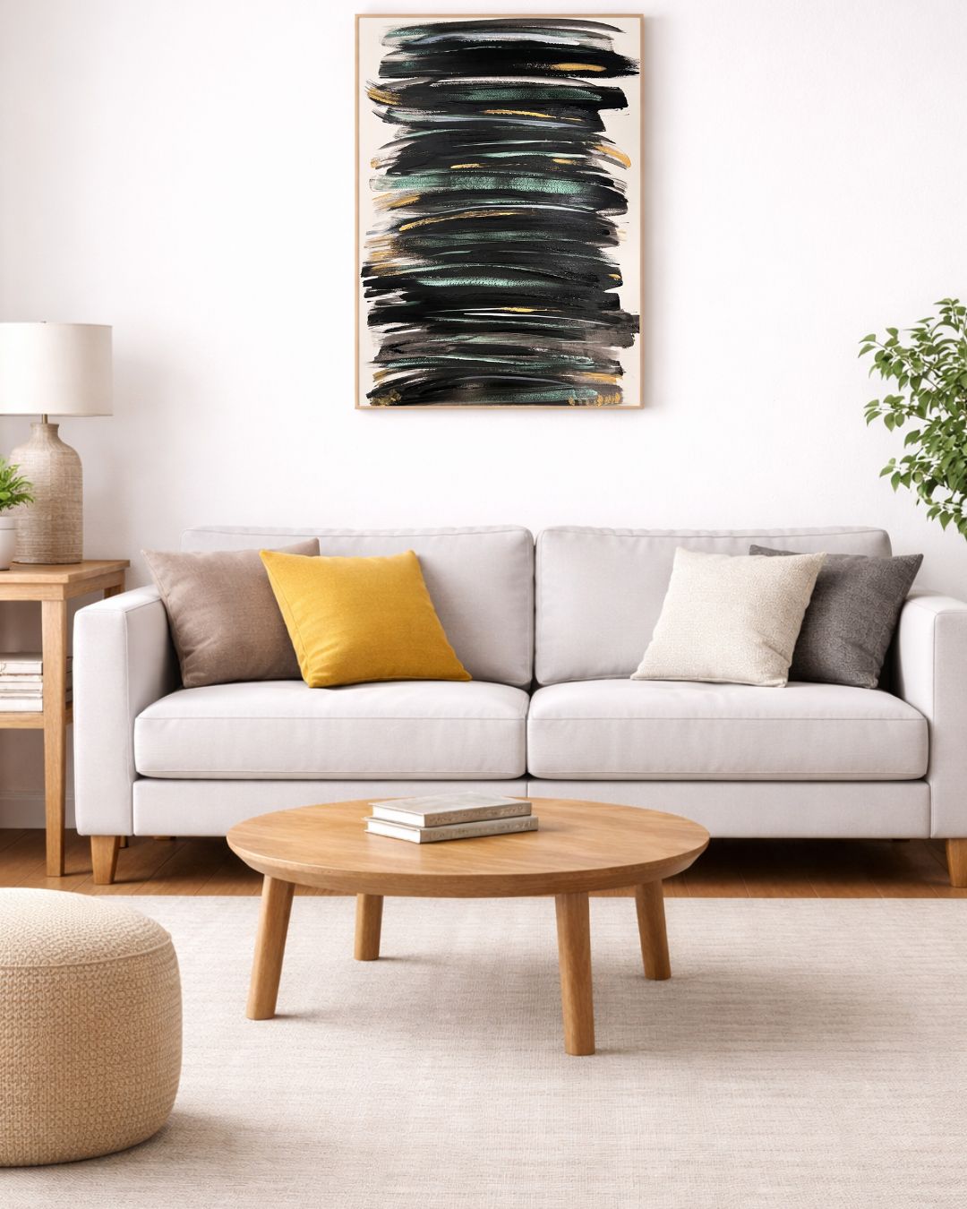 tableau abstrait moderne noir vert et or 