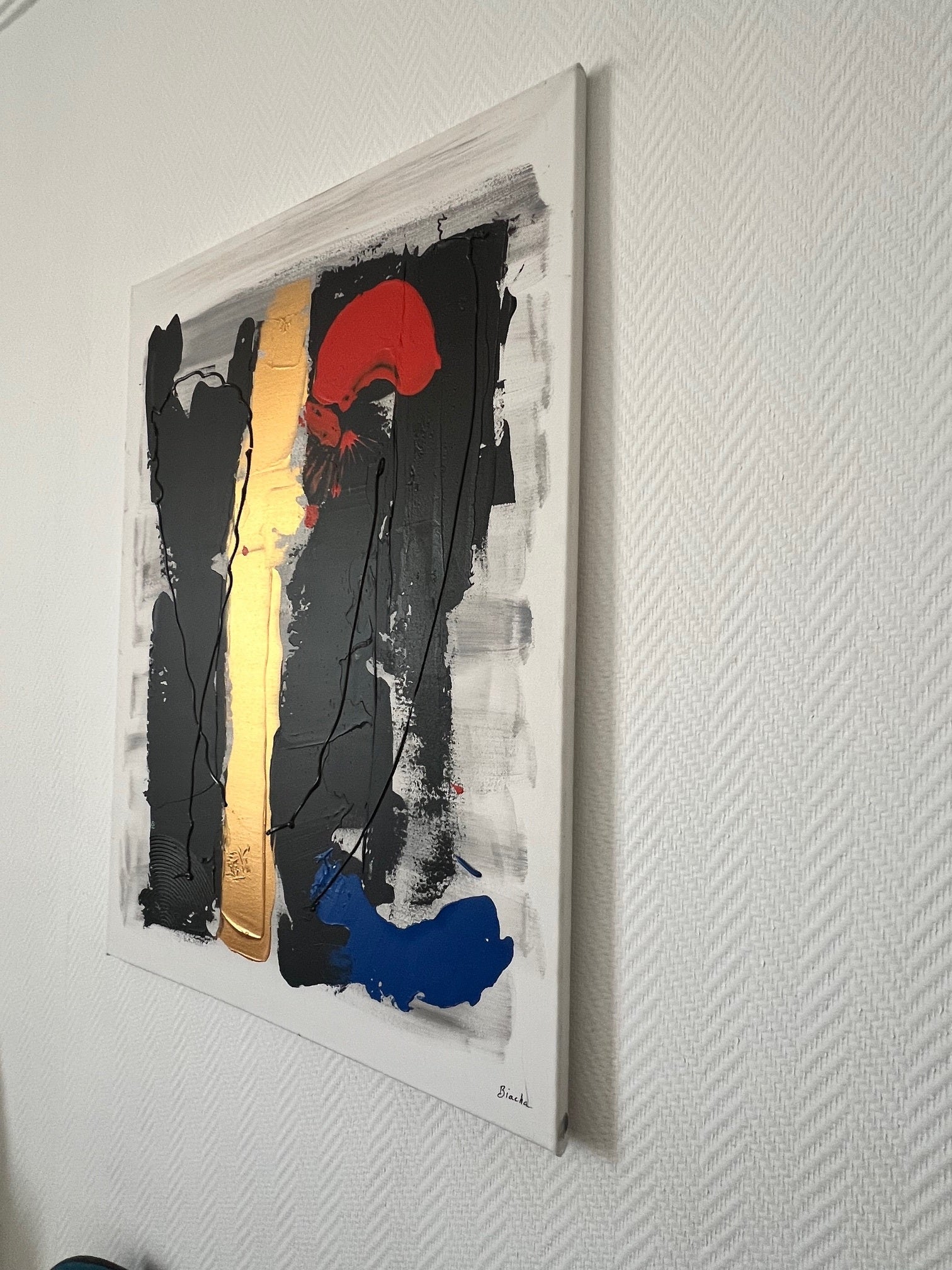 tableau abstrait moderne sur toile  or noir fait main  par Biacha 