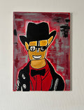 tableau abstrait fait main personnage  avec un chapeau  