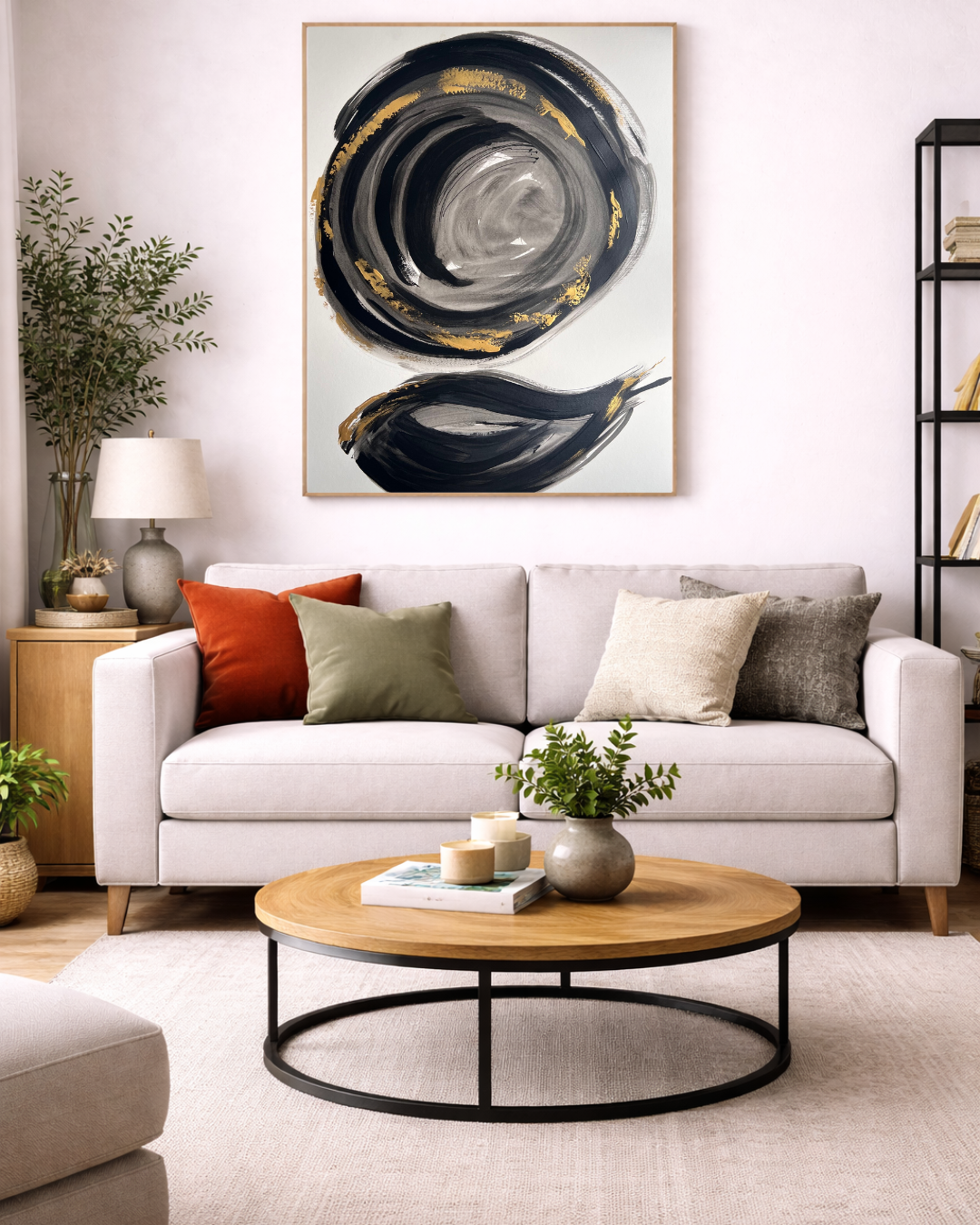 tableau abstrait sur papier haut de gamme or  et noir  