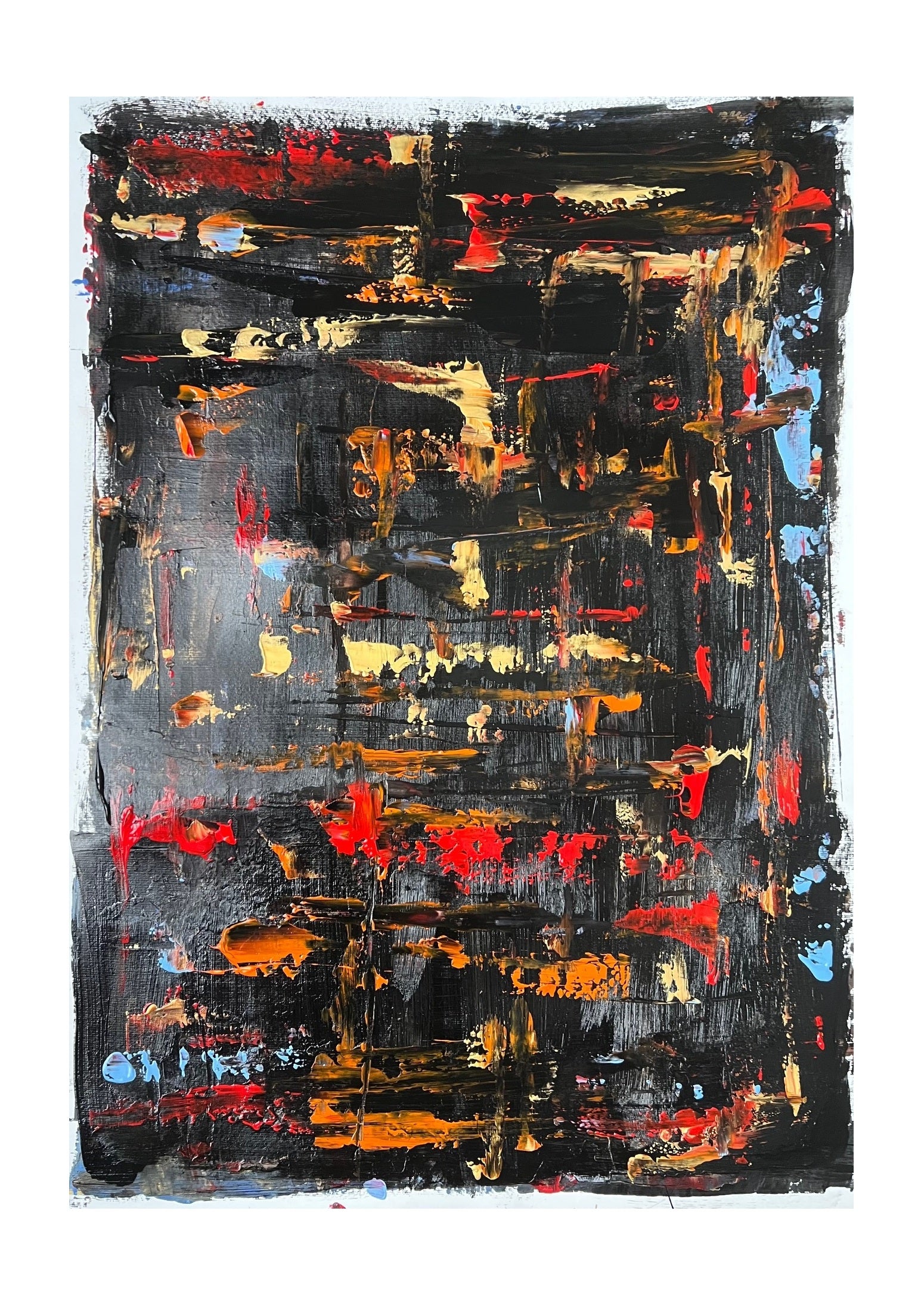 Tableau fait main sur papier or rouge orange – Le Bouquet Final - Biacha artiste peintre 