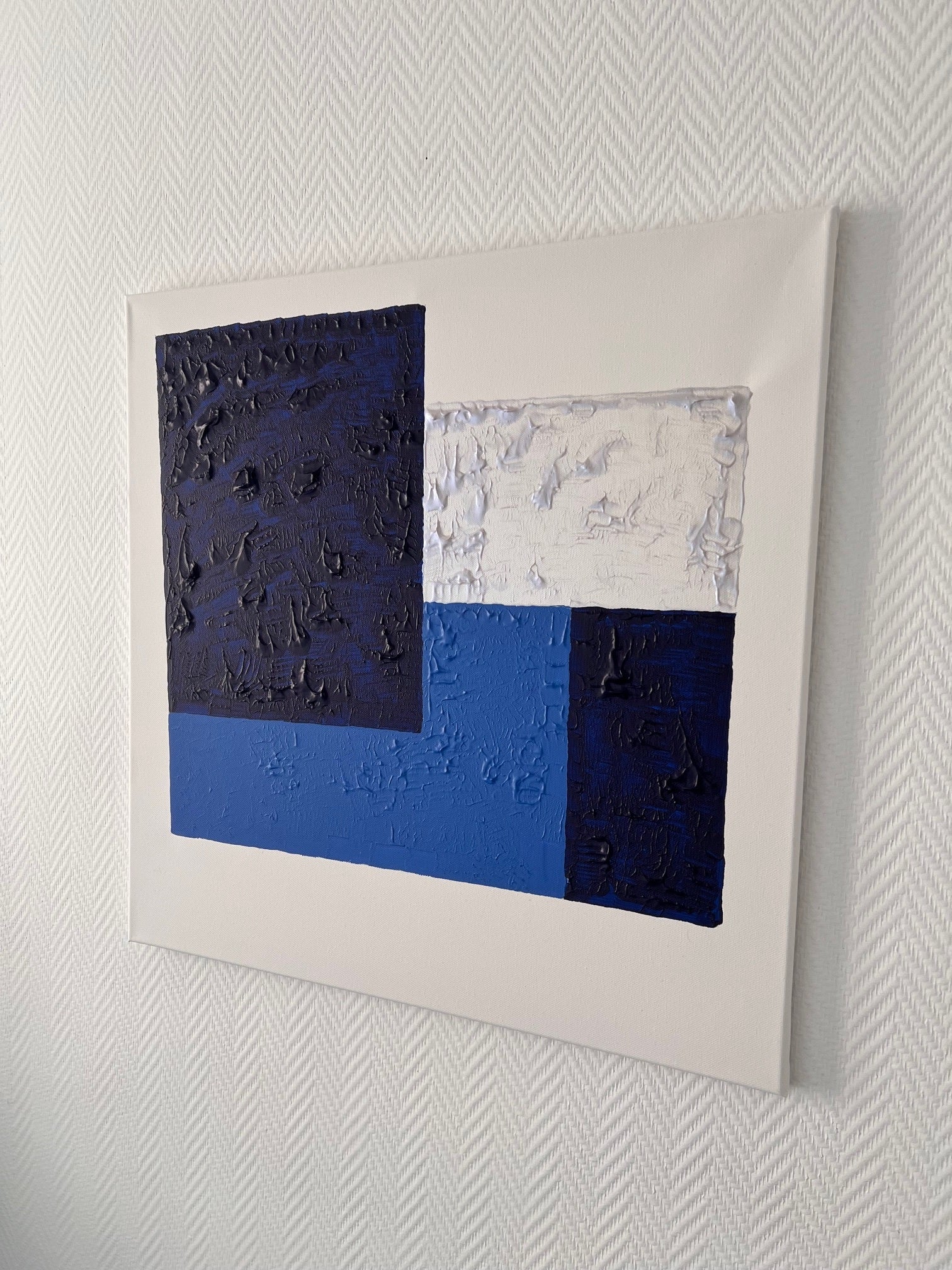 tableau abstrait sur toile peinture acrylique bleu et blanc  en relief -Biacha 