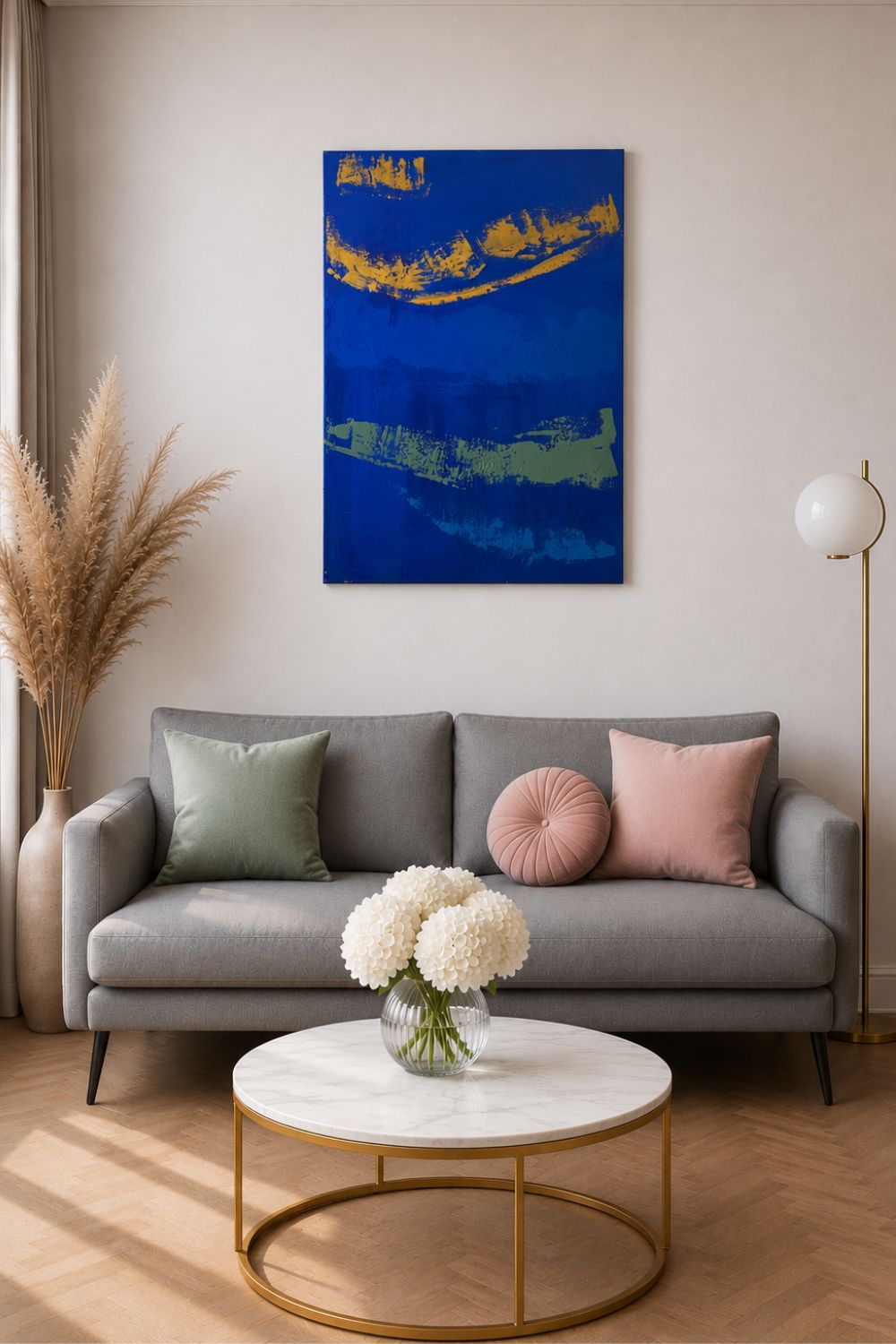 tableau abstrait sur toile  pour salon couleur verrt  et or 
