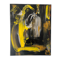 Tableau abstrait unique fait main jaune et noir petit format. Biacha 
