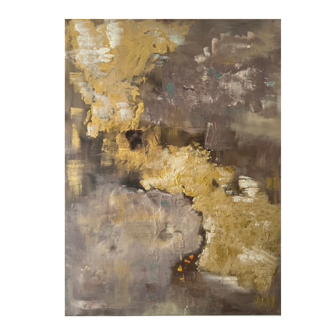 Tableau abstrait unique marron  et or  pour chambre et salon 