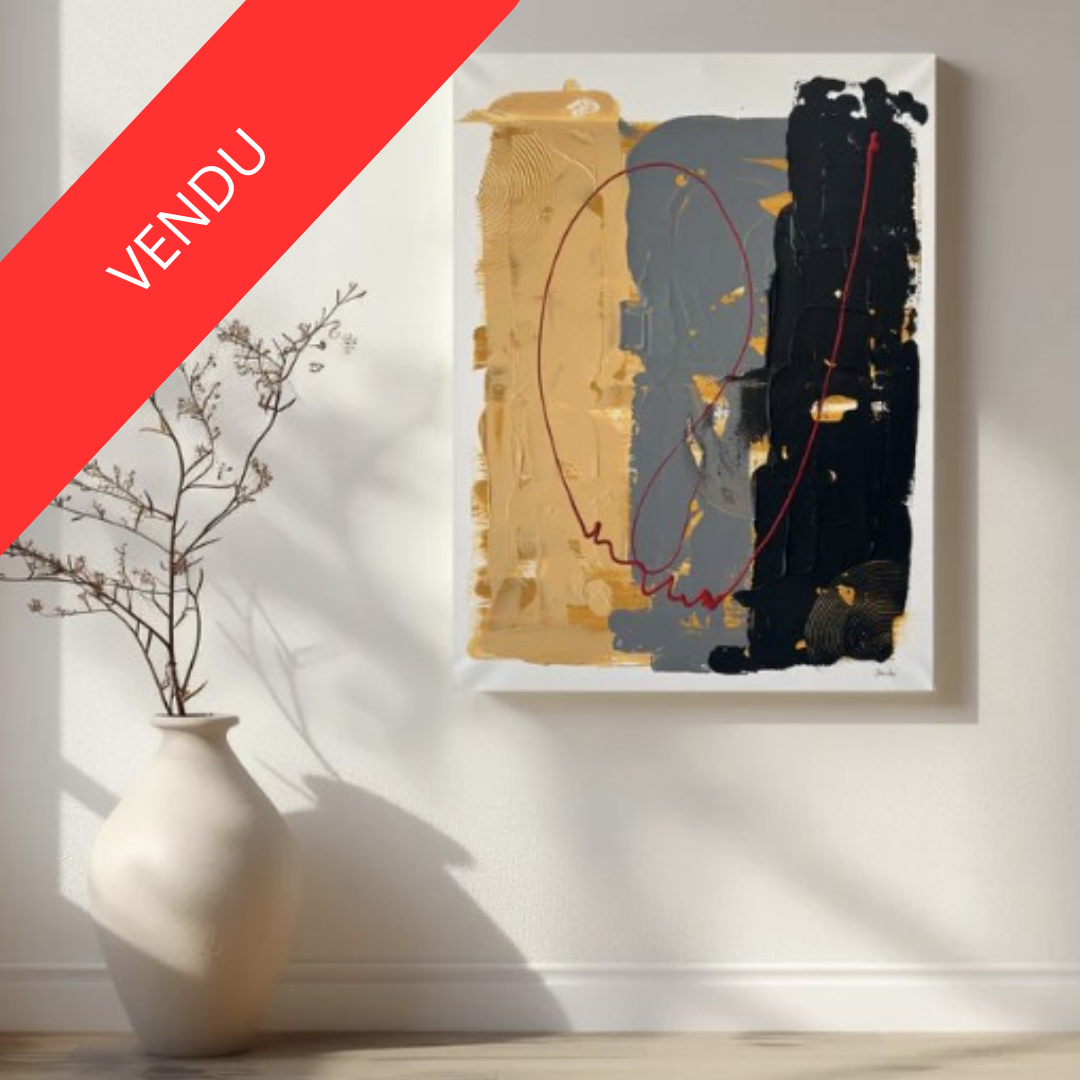 Tableau abstrait en relief beige gris noir