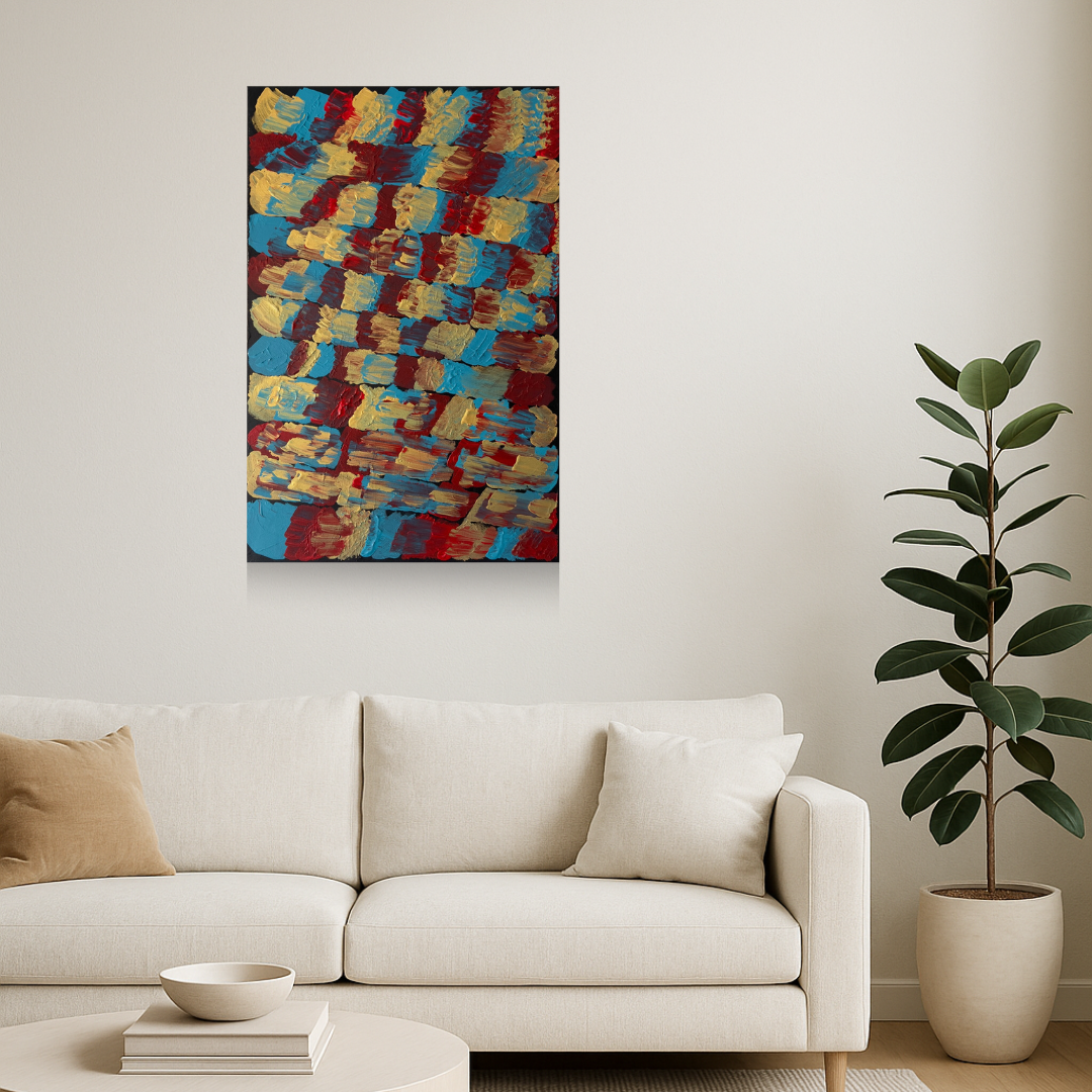 Tableau  abstrait fait à la main or et bleu