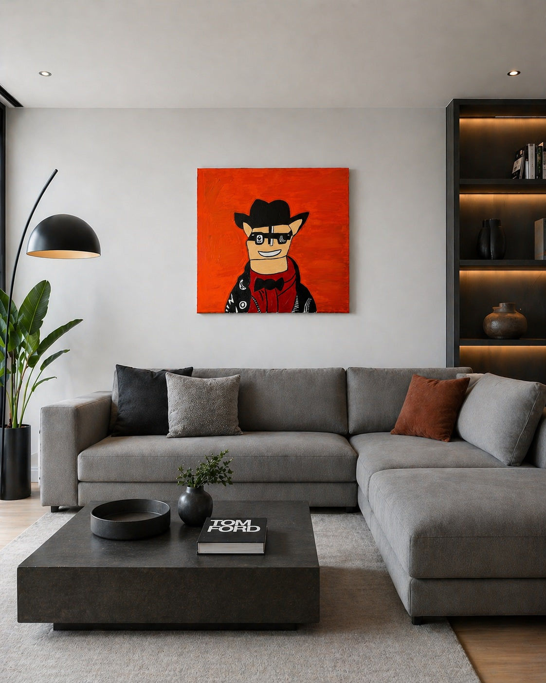 tableau fait main  personnage  popart moderne fond orange 
