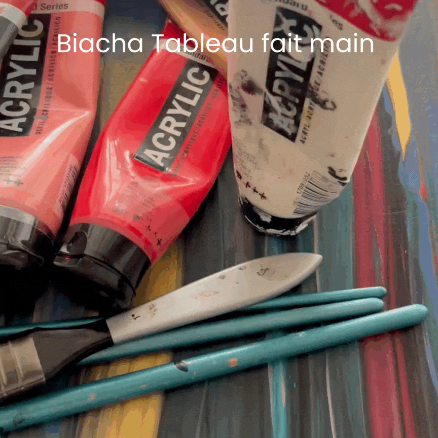 Tableau fait main sur toile  peinture acrylique. Idée décoration tendance moderne à voir sur site biacha