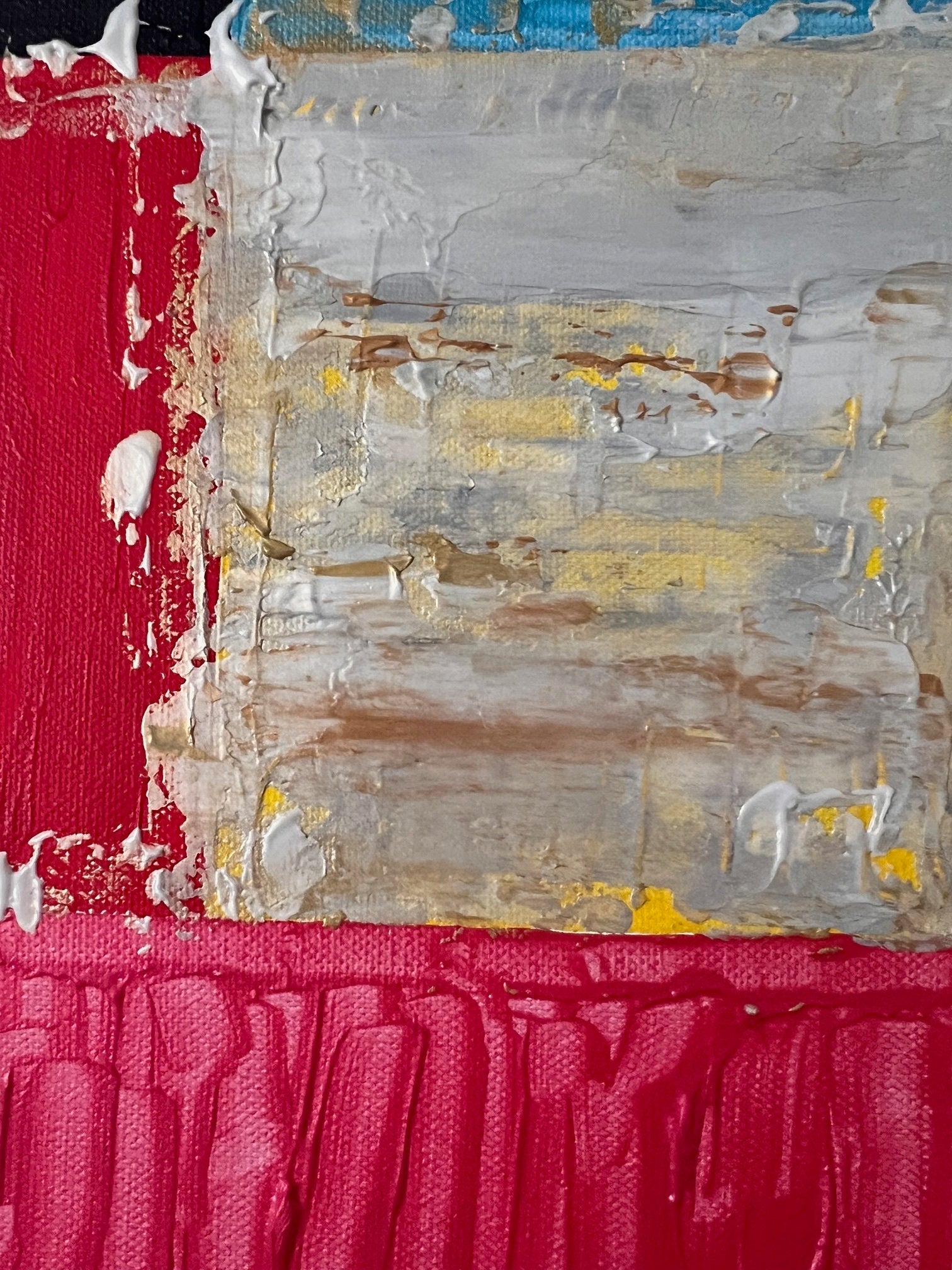 tableau lissage et relief  jaune blanc sur toile 