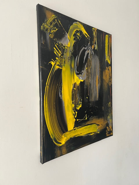 Tableau moderne  petit  format jaune  sur toile  pas cher Biacha