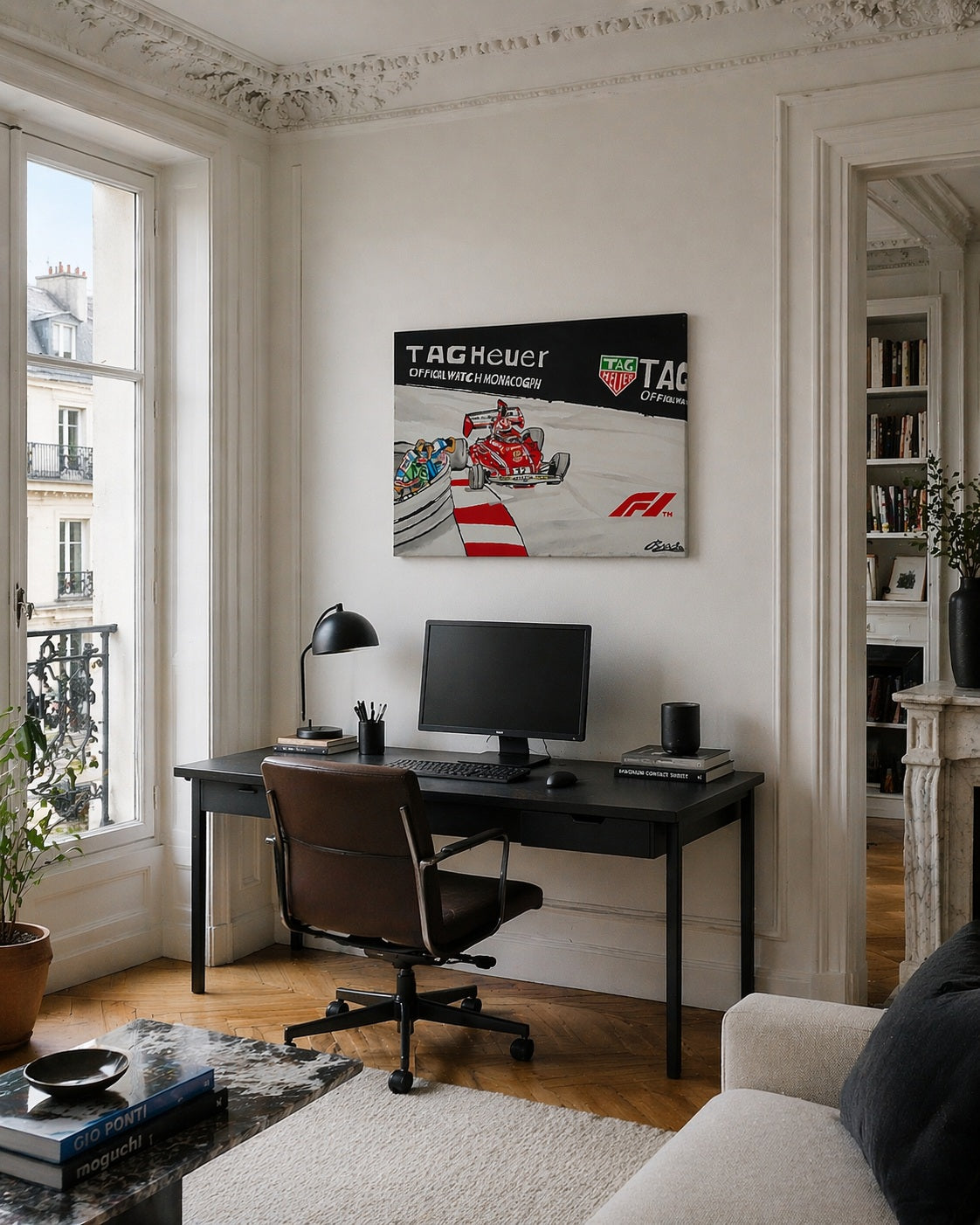 tableau  peint à la main  ferrari  au grand prix de Monaco