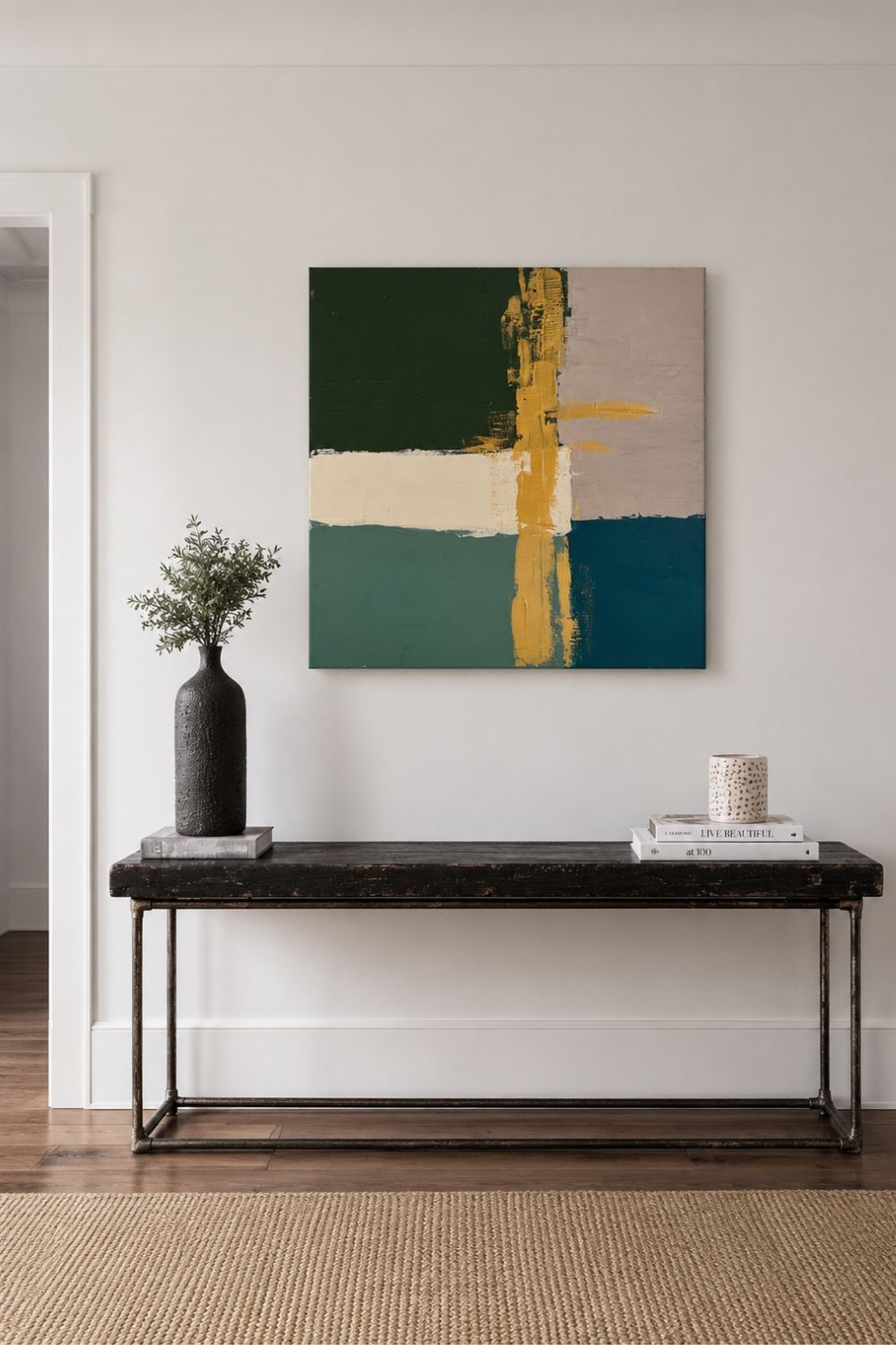 tableau  sur toile  vert sauge et or Biacha 