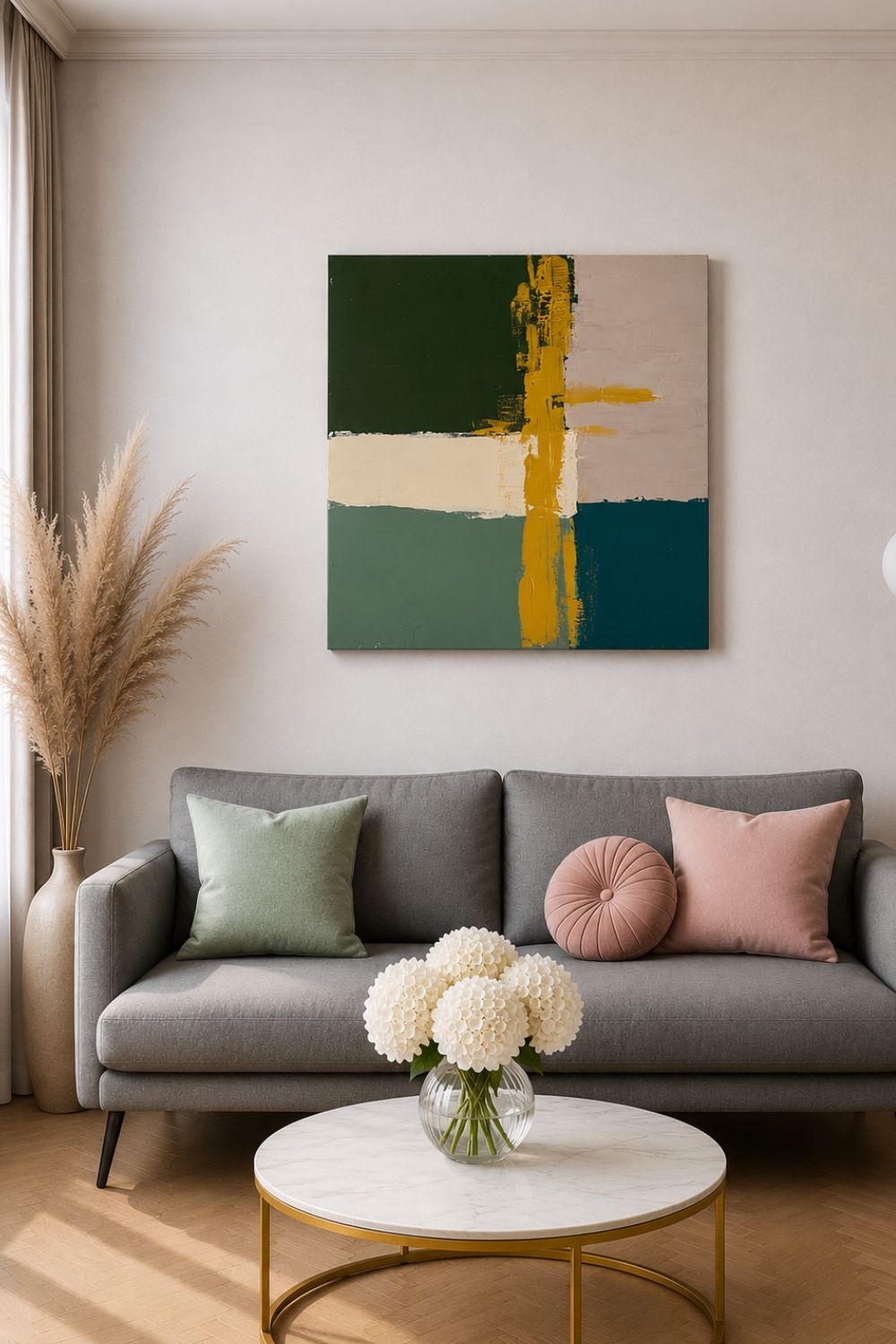 tableau sur toile  vert sauge fait main 